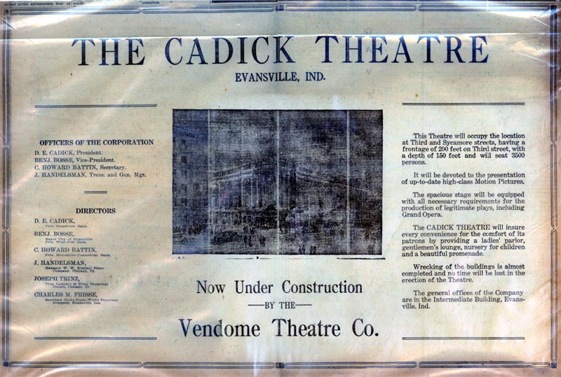 Evansville Press Announcement for the Cadick Theater