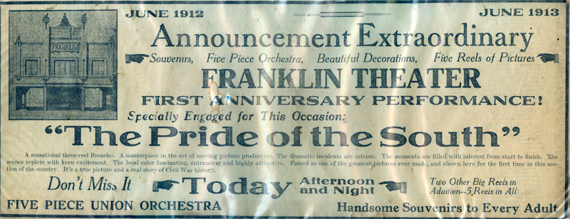 Frankllin Theater Ad from 1913